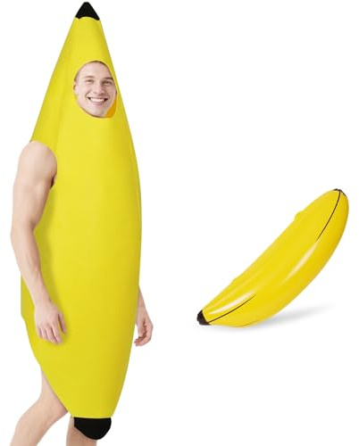 AYBUY Costume Banana per adulti, Costume divertente a forma di banana con 1 banana gonfiabile,Vestito Carnevale Frutta, per Uomo Donna Unisex, per feste a tema, Natale, cosplay