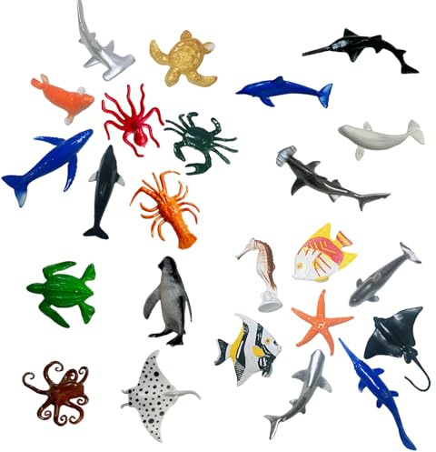 24PCS Mini Sea Animal Toys for Kids – Realistic Ocean Creatures Figures, Plastic Marine Life Bath Toys, Educational Party Favours for Toddlers & Children