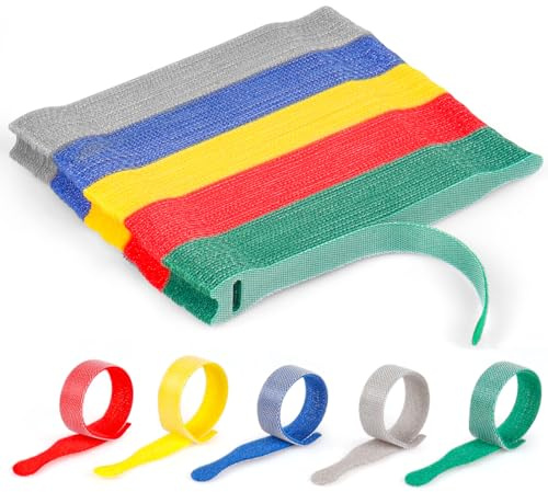 Kardborreband 100st, buntband 5 färger,carborreband återförslutningsbar, dubbelsidig + kardborre 150 x 12 mm kardborreband kabelhantering, kardborreband självhäftande för hemmakontor och trädgård