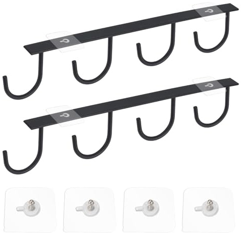 COEWUR 2 Pièces Porte-Tasses Suspendu 4 Crochet de Rangement pour Tasses, Porte Tasse Suspendue sans Perçage avec 4 Adhésif Vis pour Tasses à Café, Ustensiles de Cuisine Organiseurs