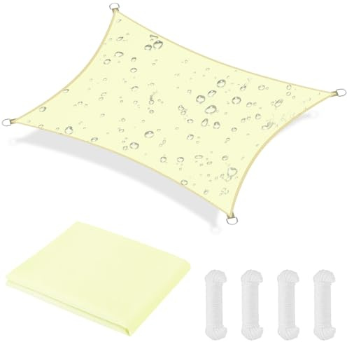 OFFCUP Tenda Parasole, 3 x 4 M Vela Ombreggiante Impermeabile, 420D Oxford Cloth Vela de Sombra Piazza Ropes Included, Protezione Solare Respirante Anti UV, per Esterno, Giardino, Terrazzo (Bianco)