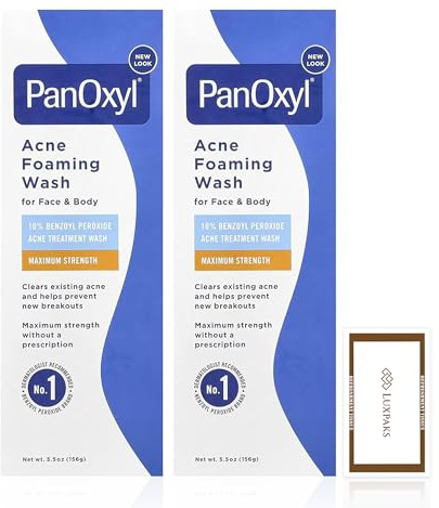 Skincare Set: PanOxil Foaming Wash 5.5 oz 2-Pack + LUXPAKS Wipe