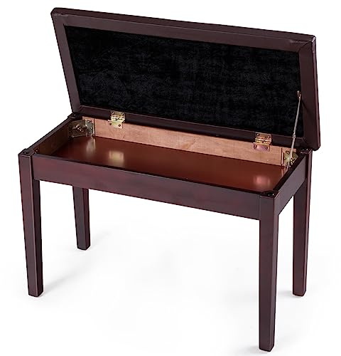 Giantex Piano Bench W/Padded Cushion and Music Storage, Comfortable Double Duet Seat, Wooden Legs, Perfect for Professional Or Home Use PU Leather Piano Stool (Brown)