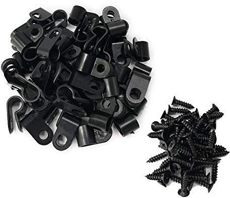 Alamic Cable Clamp R-Type Cable Clip Wire Clamp 1/4-inch Nylon Screw Mounting Cord Fastener Clips with Screws for Wire Management - 50 Pcs Cable Clamps + 50 Pcs Screws