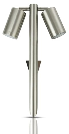 UKEW Twin Garden Spike Light - Adjustable Head GU10 LED Spike Lamp - IP65 Waterproof Tree Spotlight for Outdoor Pathway Lighting - Aluminum Ground Mount LED Compatible Fitting