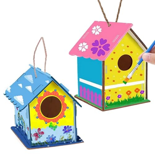 TRIXES 2 Pack Bird House Craft Kit for Kids - Build and Paint Wooden Bird Box, DIY Birdhouse Arts and Crafts Easter Gift Family Activity