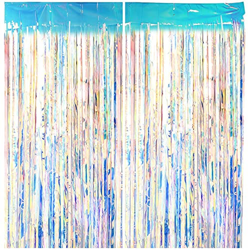 Liekadijiae 2 Pezzi Tende in Lamina Metallica, Tende Shimmer per Feste, Tenda Lametta, Tende a Frange Compleanno, Pellicola Frange, Sfondo Decorazioni per Festival Matrimonio Comunione Battesimo