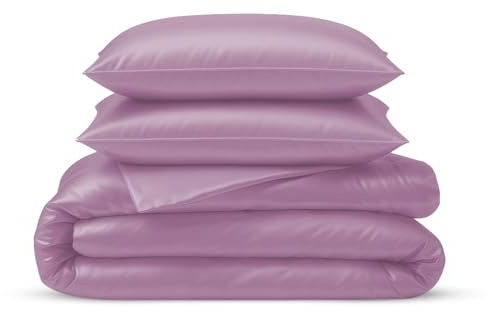LINENWALAS 100% Natural Bamboo 3-Piece Duvet Cover Set with Zipper and Corner Ties- Softest Cool Bedding Perfect for Skincare (Double, Lilac)