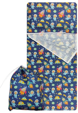 Panini Tessuti Ensemble de Jardin d'enfants, Sac de Couchage d'été et Pochette pour Les bébés de 2 à 6 Ans - Tissu 100% Coton - Made in Italy (Starship Kindergarten Set)