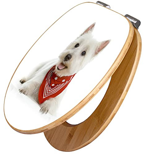 banjado Design WC Sitz Bambus Absenkautomatik 45,8x37,5cm / Toilettendeckel mit Absenkautomatik Holz/hochwertiger Bambus Klodeckel/WC-Sitz für gängigen Toiletten/Motiv Westie
