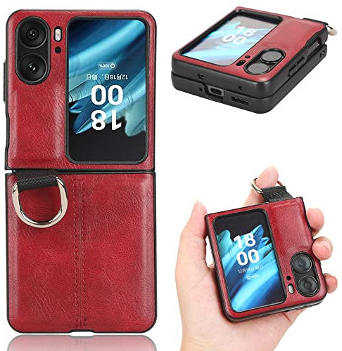 RonRun Oppo Find N2 Flip Case, PU Leather Folio Mobile Phone Case with Silicone Shockproof Protective Cover and Credit Card Slots and Flip Stand Compatible for Oppo Find N2 Flip, red