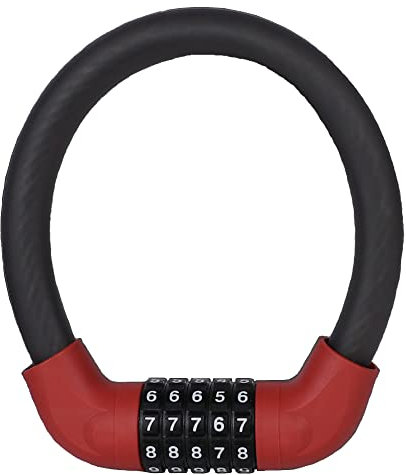 Chesoon Blocco filo combinato Blocco corda in acciaio ispessito ritorto Password ripristinabile a 5 cifre Antipolvere, rivestimento protettivo in PVC impermeabile 15,7 versione rossa standard