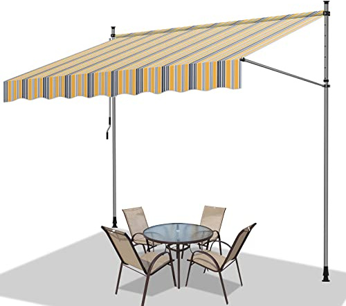 Vigevee Tenda da Sole a Morsetto con manovella, Retrattile Manuale, Regolabile in Altezza, Senza Forare, parasole da balcone, Idrorepellente, Protezione Solare, 300x120cm Giallo Blu