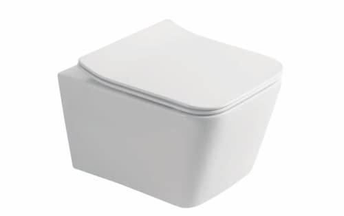 WC Komplettset Spülrandlos Sitz Soft Close Vorwandelement Unterputz Spülkasten Vorwandspülkasten Keramik Unterputzspülkasten Wand Set Schüssel weiß+ Drückerplatte (weiß eckig)