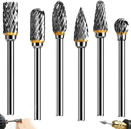 6 Piezas Juego de Fresas Para Madera Dremel, Fresas de Tungsteno para Metal 6mm, Fresas para Metal Duro Profesional, Con Vástago de 1/8, Para Bricolaje de Barpintería, Pulido, Taladrado