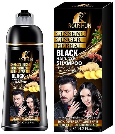 Shampooing colorant pour cheveux noirs pour cheveux gris, teinture pour cheveux en quelques minutes, shampooing colorant naturel et longue durée pour hommes et femmes, 14,2 Fl.Oz