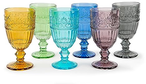 Excelsa Country Flower Lot de 6 verres à pied, en verre coloré en pâte, capacité 350 ml, fait à la main