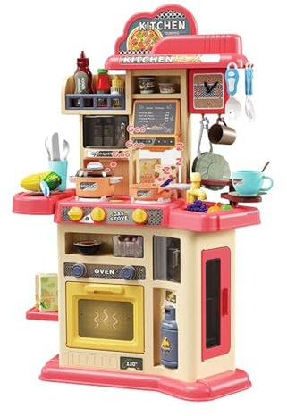 Kinderspielzeugküche Joe mit 46-TLG. Zubehör, Spülbecken, Kinderherd, Licht, Sound - Die Spielküche in Rot ab 3 Jahren geeignet