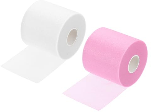 PATIKIL 30 Yard x 2.8 Inch Badminton Grip Cushion Wrap, 2 Pack PU Tennis Racket Grip Tape Backing Film Handle Anti Skid Cushion Accessories, White/Pink