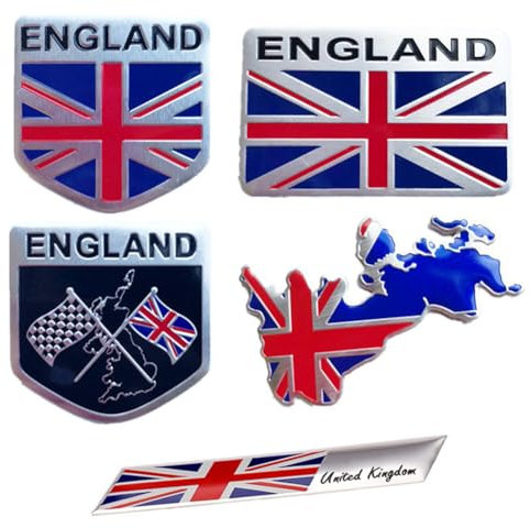 Sunruchao 5pcs Metal UK England Flag Emblem Decal Stickers - Aluminium Chrome Car Stickers for England, Britain National Flag
