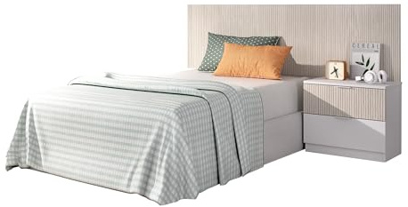 DEKIT GRUPO RIMOBEL LION - Cabecero con mesita para cama individual - BLANCO / ALISTONADO - 100 x 158 x 34
