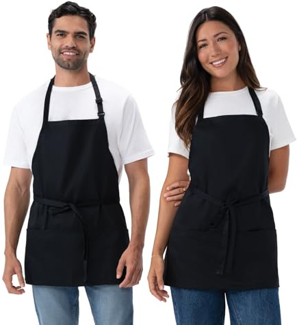 Chef Works Unisex Three Pocket Apron, Black, One Size (2 Pack)