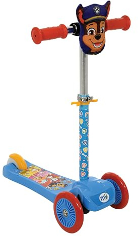 Paw Patrol Mini Go! Tilt 3 Wheel Scooter with Squishle Pouch | Officially Licensed Kids Ages 3+ Push | Tri Unisex Girls or Boys | Adjustable Handlebar Height