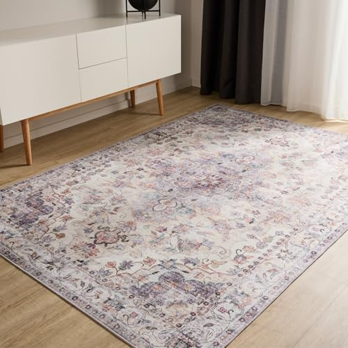 benuta Basic Waschbarer Teppich George - Multicolor 80x150 cm - Kunstfaser - Rechteckig & im Style: Vintage, Elegant, Retro - Pflegeleicht für Wohnzimmer Schlafzimmer