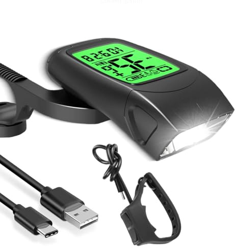 Compteur Velo sans Fil et Lumiere Velo et Corne de vélo, étanche ipx5 Clignotant vélo, Sonnette Rechargeable, 4 Modes ECLAIRAGE Velo, Ensemble vélo 3 en 1