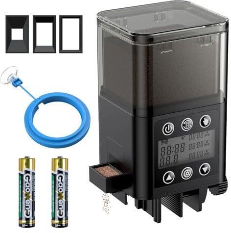 Pawfly Automatischer Fischfutterautomat für Aquarium Auto Timer Fischfutterautomat für Aquarium 320 ml Fischfutterspender für Pulver, Pellets und Granulat, batteriebetrieben