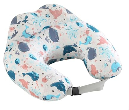 MIFXIN Nursing Pillow, Multifunctional Breastfeeding Pillow with Adjustable Waist Belt, Nursing Pillow with Safety Fence, U-Shaped Multifunctional Pregnancy Pillow (Underwater World)