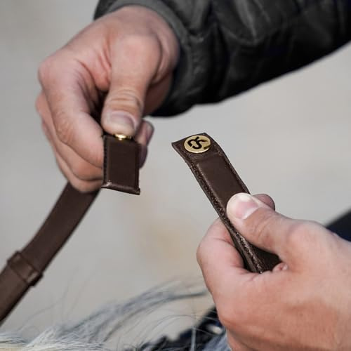 SUNRIDE riendas de Seguridad para Caballo (NoPanic) con Cierre magnético – Sistema MagneticForce – Goma con topes – Cuero auténtico Hecho a Mano – Antideslizantes y Resistentes (marrón, Full)
