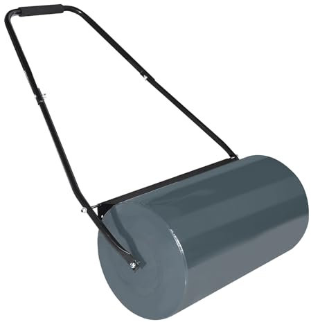 FIVMEN Rouleau à gazon à remplir d'eau ou de sable - 46 l - 57 cm - Avec poignée ergonomique et déflecteur de saleté - Pour jardin et parc - Anthracite