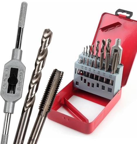 16pcs Metric Tap and Die Set M3-M12 with Tap Wrench, Alloy Steel Thread Mill Kit & HSS Drill Bits (2.5-10.2mm) 800 N/mm² Strength, Compact Iron Case Storage