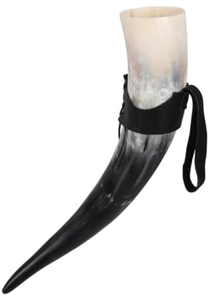 Ciieeo Corno Da Bere Vichingo in Corno Di Bue Grande Capacità 36-40 Cm, Tazza Vichinga Decorativa Vintage Robusta Per Birra Vino Idromele, Accessorio Portatile Per Campeggio e Festival