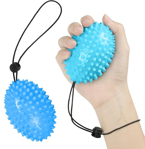 AOOWU Pelota Antiestres Adultos Mano, 2 Piezas Pelota Ejercitadora de Mano con Cordón Ajustable, 2 Niveles Pelota Terapia Mano Ejercitador Dedos para Rehabilitación, Antiestrés, Masaje Fuerza Agarre