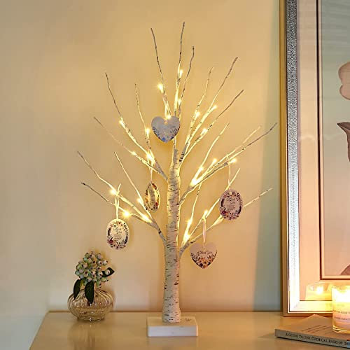 Eambrite Mini White Easter Tree Christmas Cards Display Tree Tabletop Decorations Battery Operated LED Twig Tree for Party Wedding Christmas Special Celebration (60cm)
