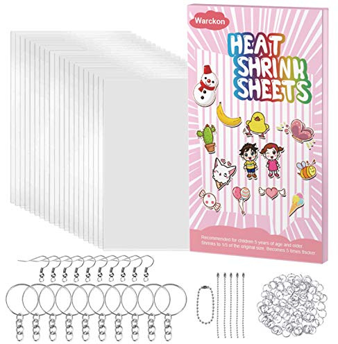 Warckon 149 Pieces Shrink Plastic Sheet Kit Include 24 PCS Shrinky Art Paper with 125 PCS Keychains Accessories for Kids Creative Craft