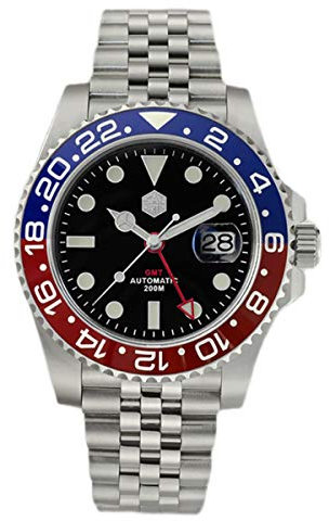 NC San Martin SN015G GMT Taucher Herren Automatik Mechanische Uhren 20Bar Wasserdicht Saphirglas Luxus Edelstahl Armbanduhr (Color 1)