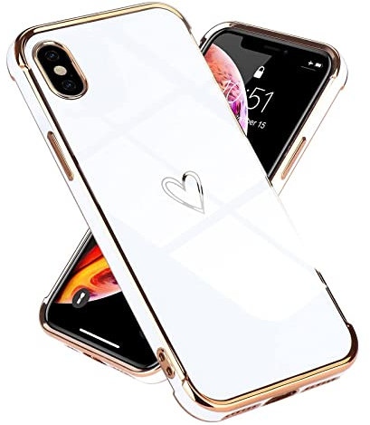 Micoden Kompatibel mit iPhone X,iPhone XS Hülle,Cute Herz Mädchen Weich Silikon TPU Galvanisierte Handyhülle Ultra Dünn Stoßfeste Schutzhülle Bumper Case für Apple iPhone X,Weiß