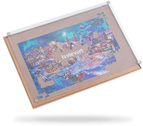 Lavievert tragbares Puzzle Brett aus Holz mit staubdichter Abdeckung, Puzzlematte, Puzzle Aufbewahrung, Puzzleschoner mit Rutschfester Oberfläche für bis zu 1000 Teile – Khaki