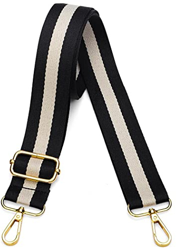 Lekesky Purse Strap Replacement Crossbody, Black & Cream Purse Strap for Women Adjustable Bag Straps Replacement Crossbody Straps for Handbags Shoulder Strap with Stripe(Golden Buckle)