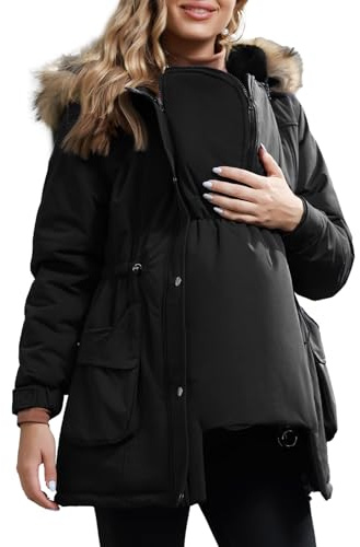 Maacie Maternity Winter Coat with Pockets Waterproof Warm Thicken Parka Jackets Black M