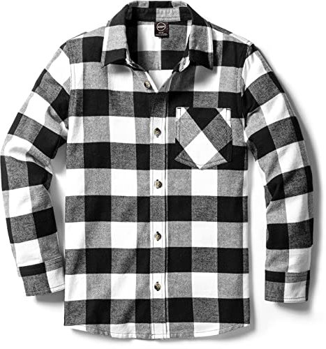 CQR Kids Little Boys Girls Baby Plaid Flannel Shirt Long Sleeve, All-Cotton Soft Brushed Casual Button Down Shirts, Flannel Plaid Classic Black, 18-24 Months