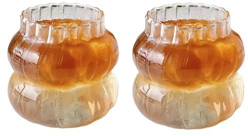 SUREH Lot de 2 tasses en verre nervuré de 41 cl - Verres vintage ondulés pour café glacé, boisson, cocktail, lait, jus