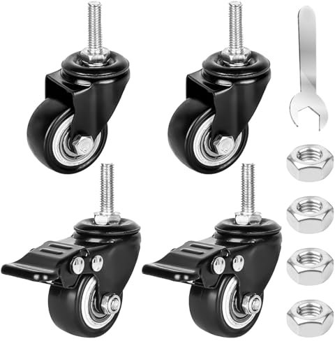 4 ruedas para muebles de 40 mm: M8 x 25 mm, tornillos fijos M8, ruedas giratorias para muebles, 2 con freno, 1 sin, 35 kg de rotación 360 grados, gomas exteriores