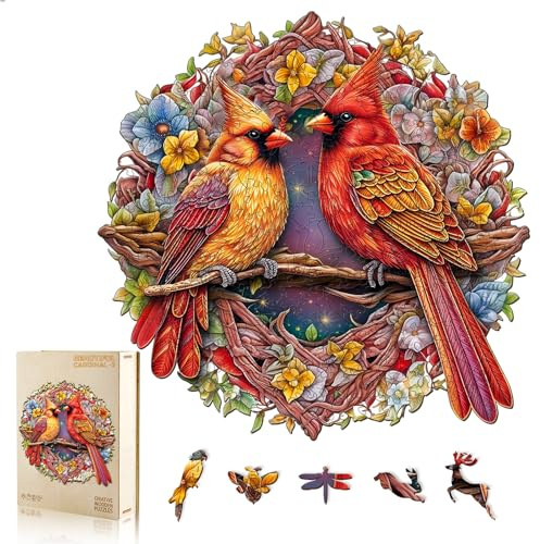 Wooden Puzzles for Adults, Wooden Cardinal Puzzle, Wooden Jigsaw Puzzles for Adults, Birthday for Puzzle Lover (M-11.9 ×11.8in - 200pcs)