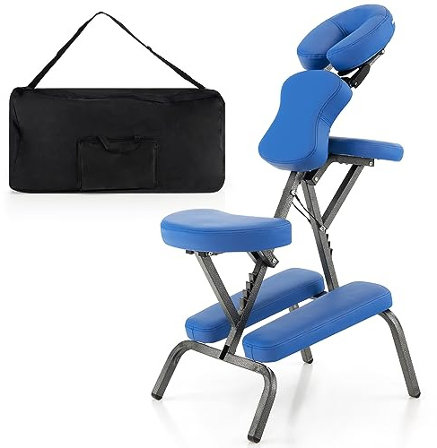COSTWAY Silla de Masaje Plegable Altura Ajustable, Sillón de Tatuajepara Estética SPA, Terapia Portátil (Azul)
