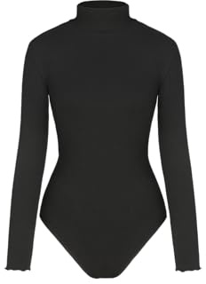 CIDER Long Sleeve Body Suits for Women - Mock Turtleneck Solid Going Out Tops Stretchy Bodysuit Jumpsuit Winter Spring, Black, Small