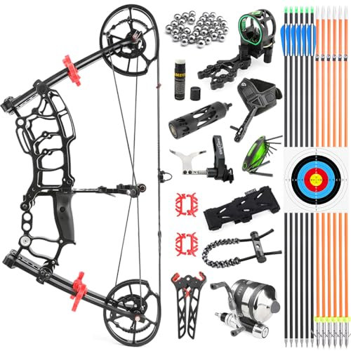 SHARROW Bogenschießen Compoundbogenset 40-65lbs Einstellbar Stahlkugel Compoundbogen Kit Jagdbogen Dual-Zweck Katapult Stahl Ball Compound Bögen für Jagd Angeln (Typ 4)